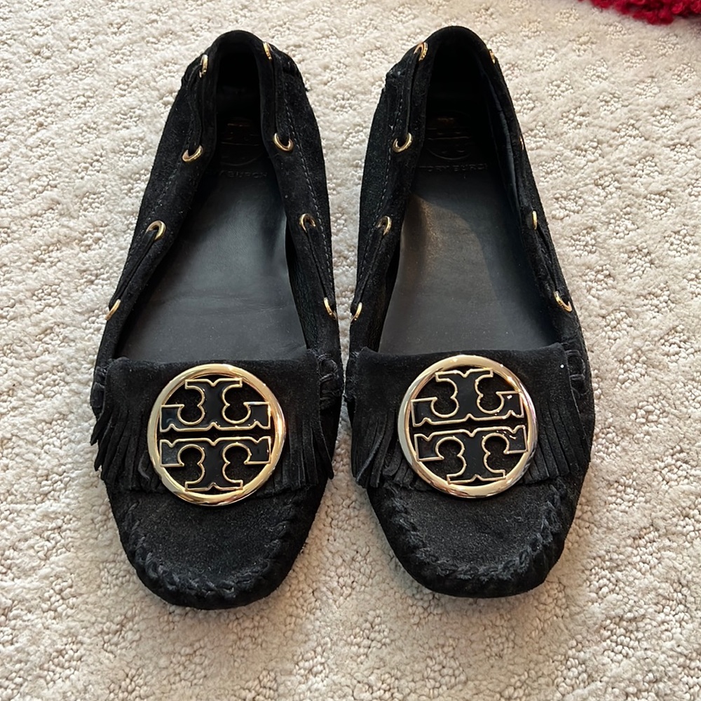 Tory Burch velvet logo medallion moccasins